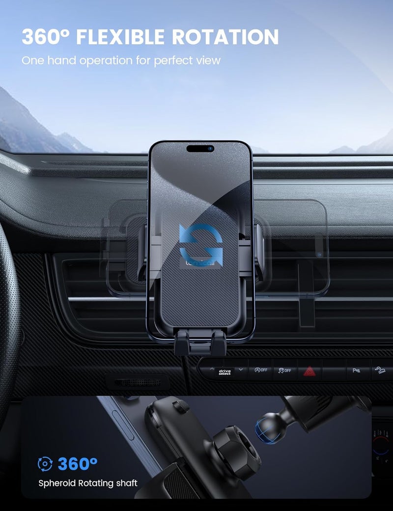 Lamicall 2025 Wider Clamp & Metal Hook Car Phone Holder Vent [Thick Cases Friendly] Phone Holders for Your Car Mount Automobile Hands Free Cradle Air Vent for iPhone 17 16 15 Pro Max Dark Grey - Image 5